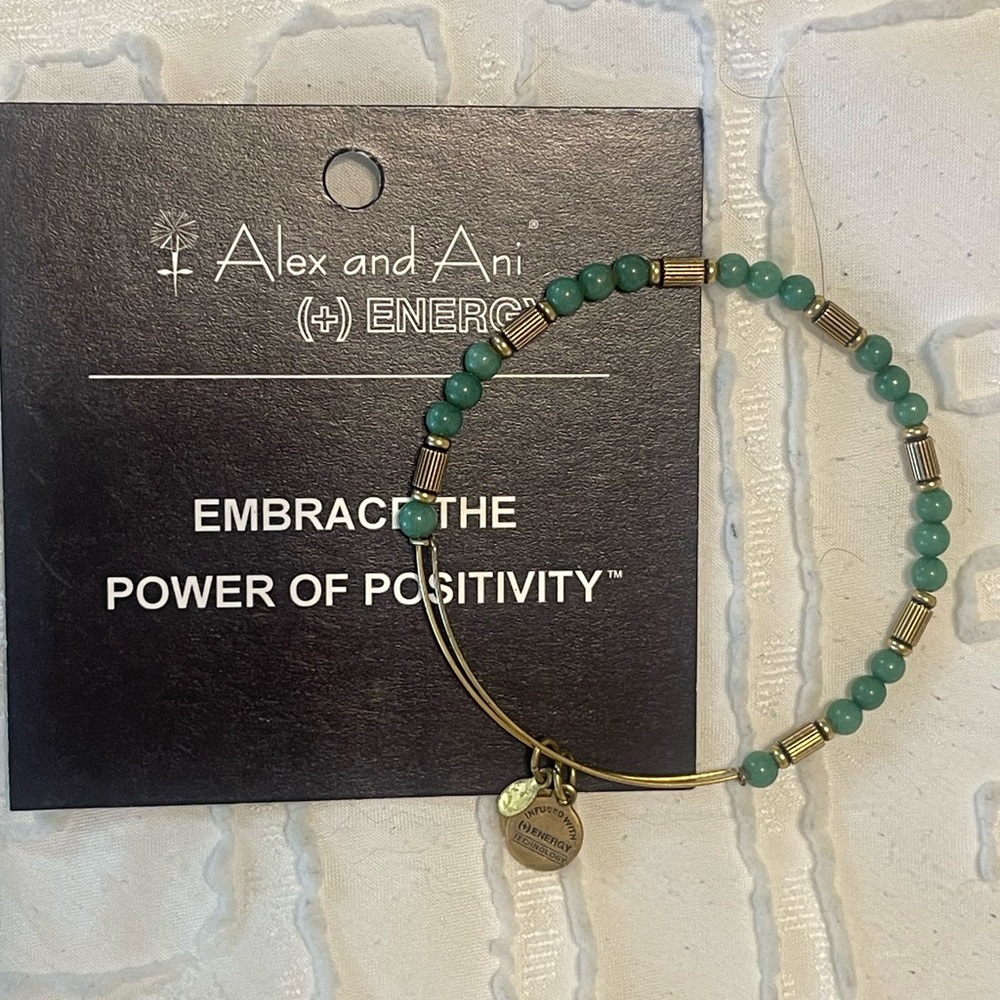 Alex and Ani Green and Gold Beaded Bracelet